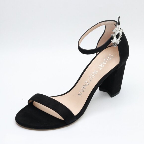 Stuart Weitzman Nearlynude Crystal Nova Sandal Black/Clear 6 B - Picture 1 of 6
